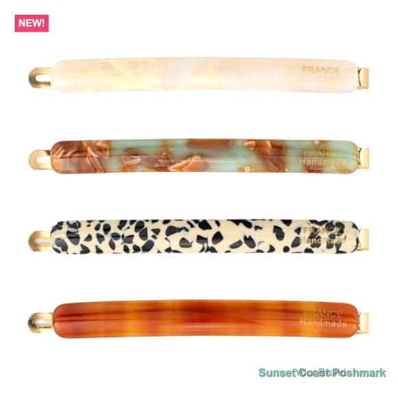 Acetate Hair Barrettes with Chrome Plating, French Wavy Design, 4-Pack